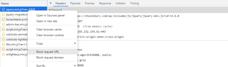 Block request URL - chrome devtools