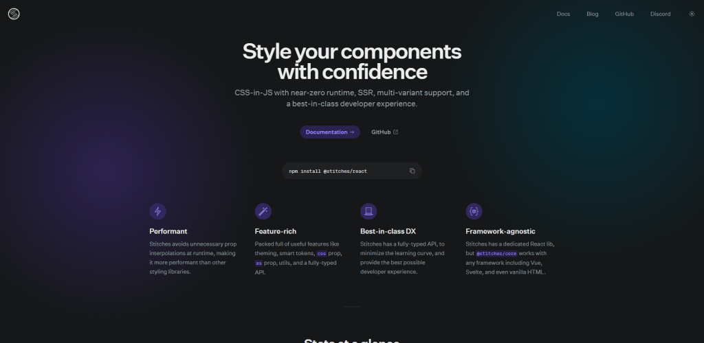 Stitches — CSS-in-JS with near-zero runtime
