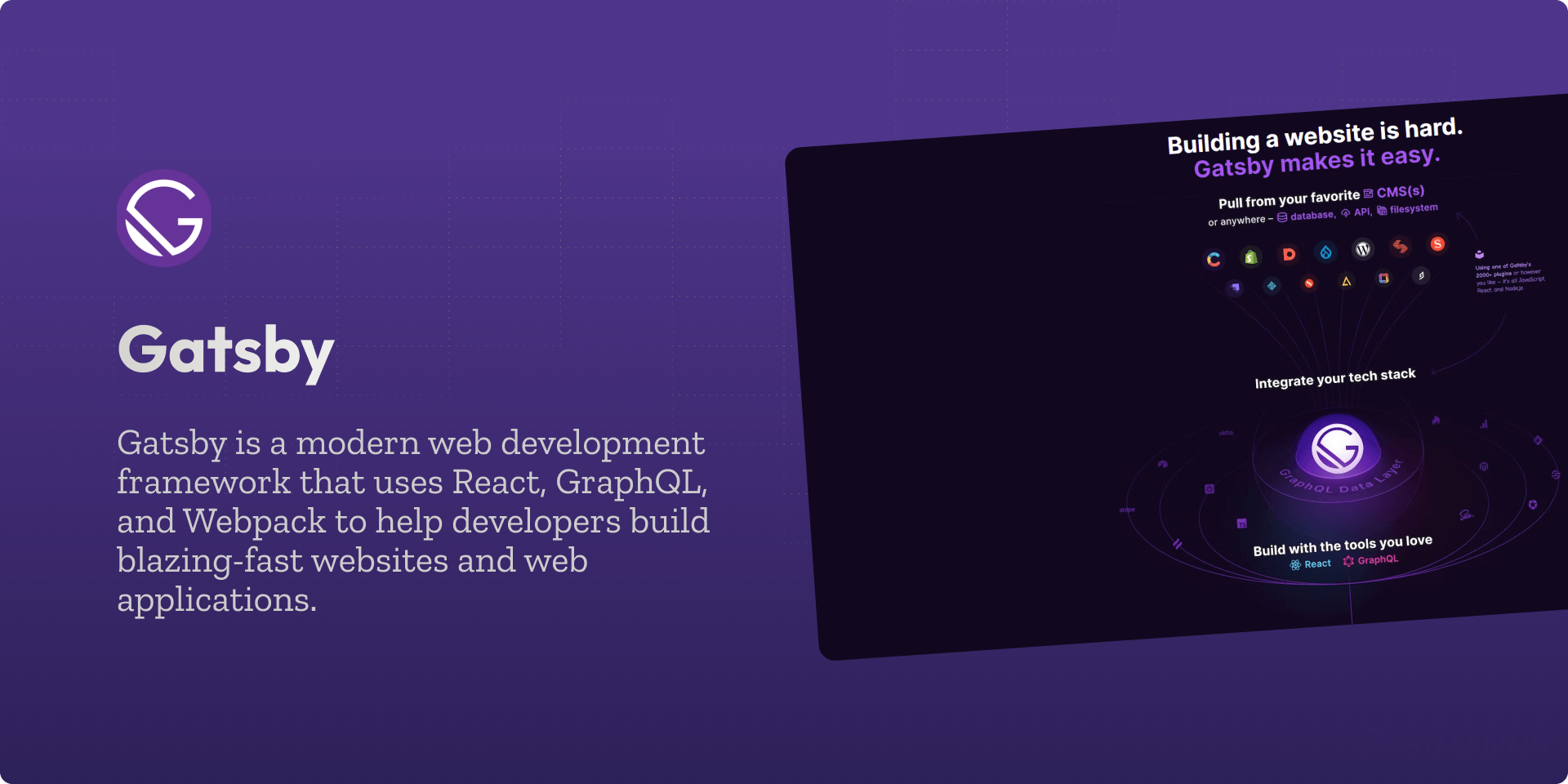 Gatsby enables developers to build fast, secure, and powerful websites using a React-based framework and innovative data layer that makes integrating different content, APIs, and services into one web experience incredibly simple.