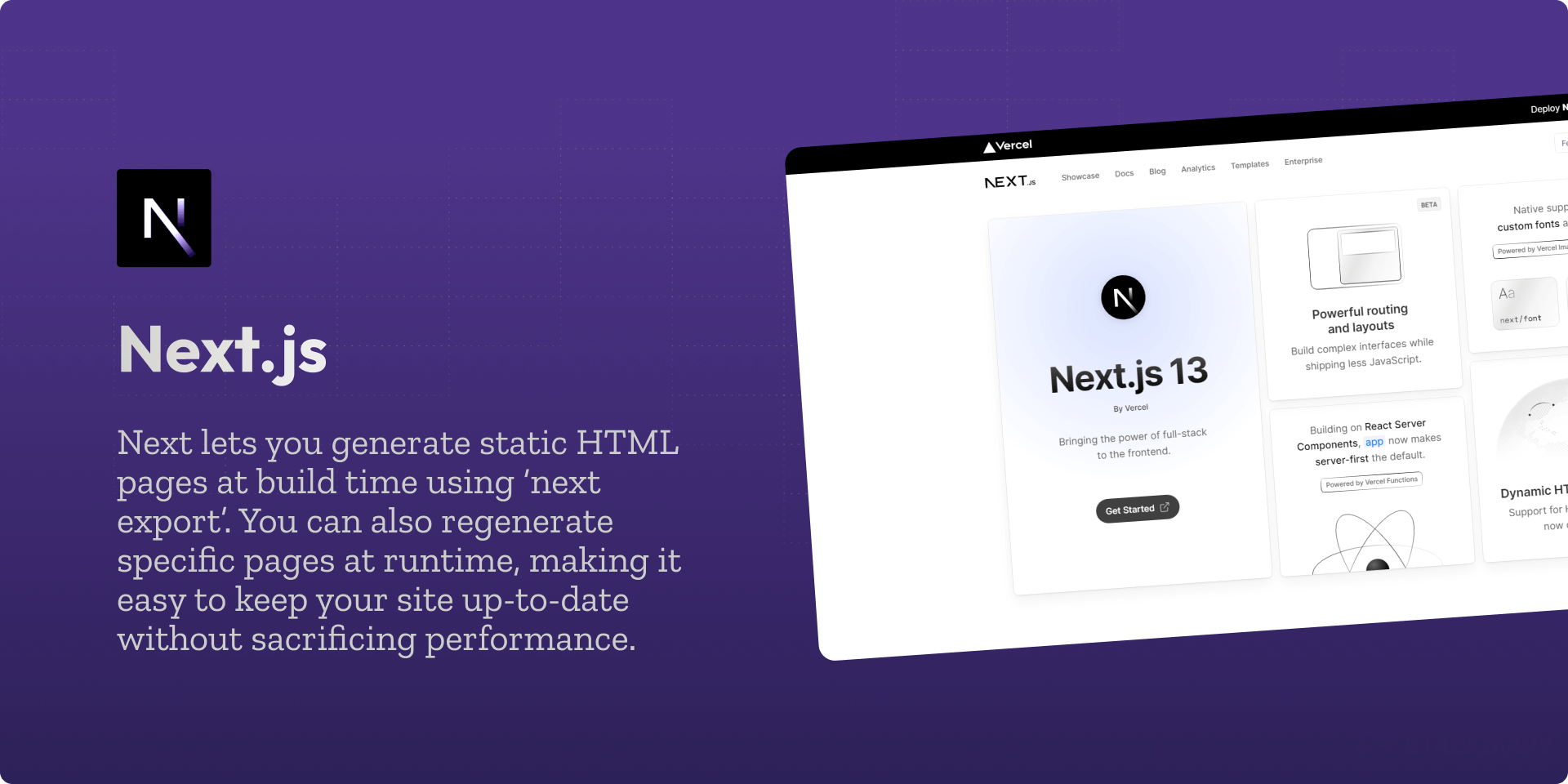 Used by some of the world's largest companies, Next.js enables you to create full-stack web applications by extending the latest React features, and integrating powerful Rust-based JavaScript tooling for the fastest builds.