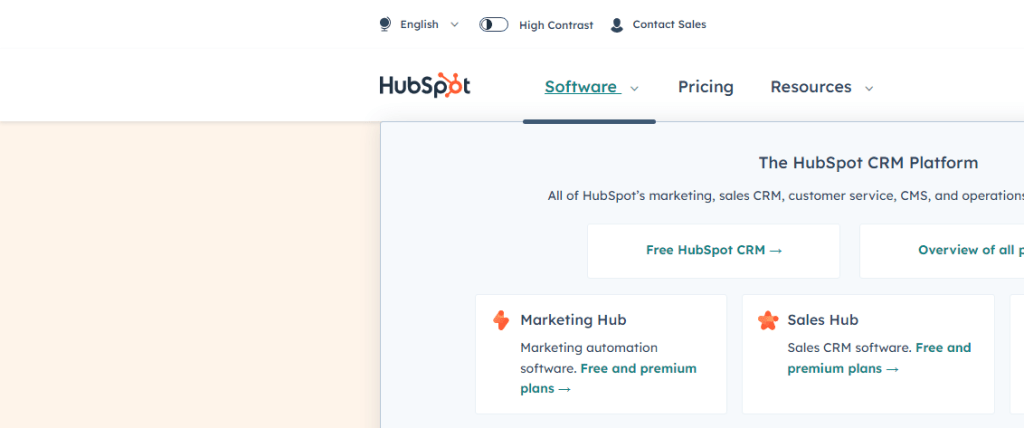 Hubspot navigation example