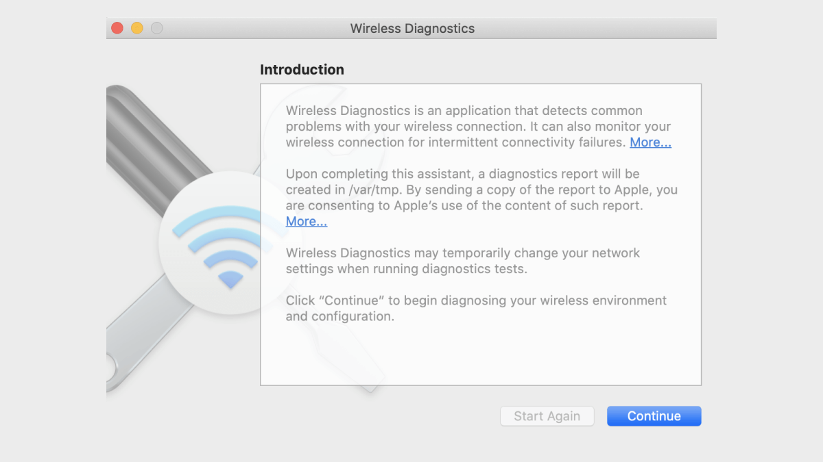 Use the Wireless Diagnostics tool