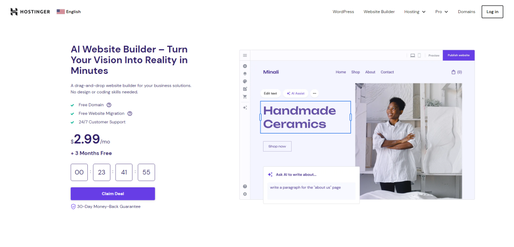 Hostinger create a website