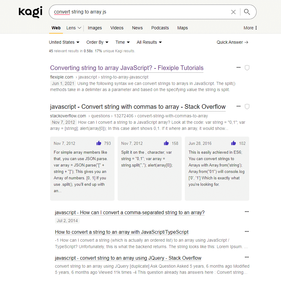 convert string to array js kagi