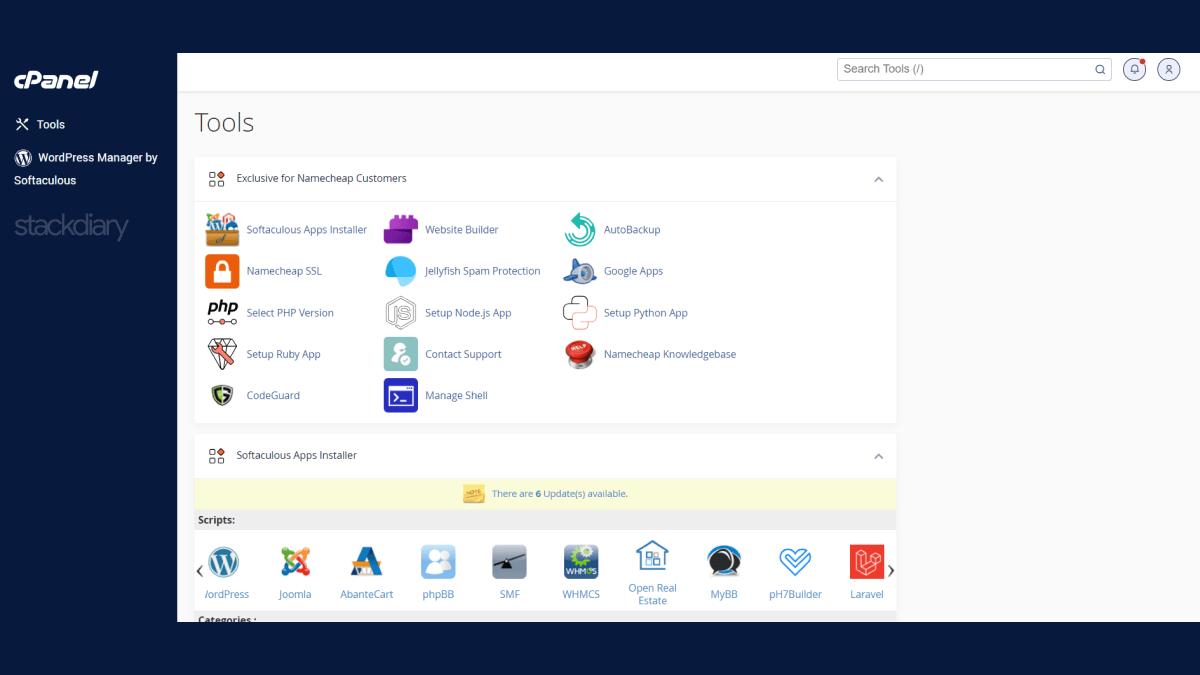 A control panel such as cPanel lets you install applications and software using a 1-click script. If a hosting provider has this option (or similar control panels such as hPanel) - we will always tell you.