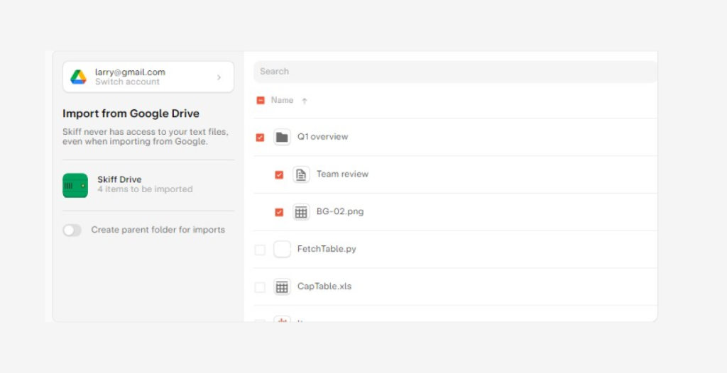 skiff drive import option
