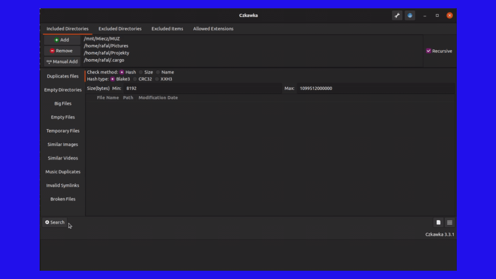 Czkawka UI example