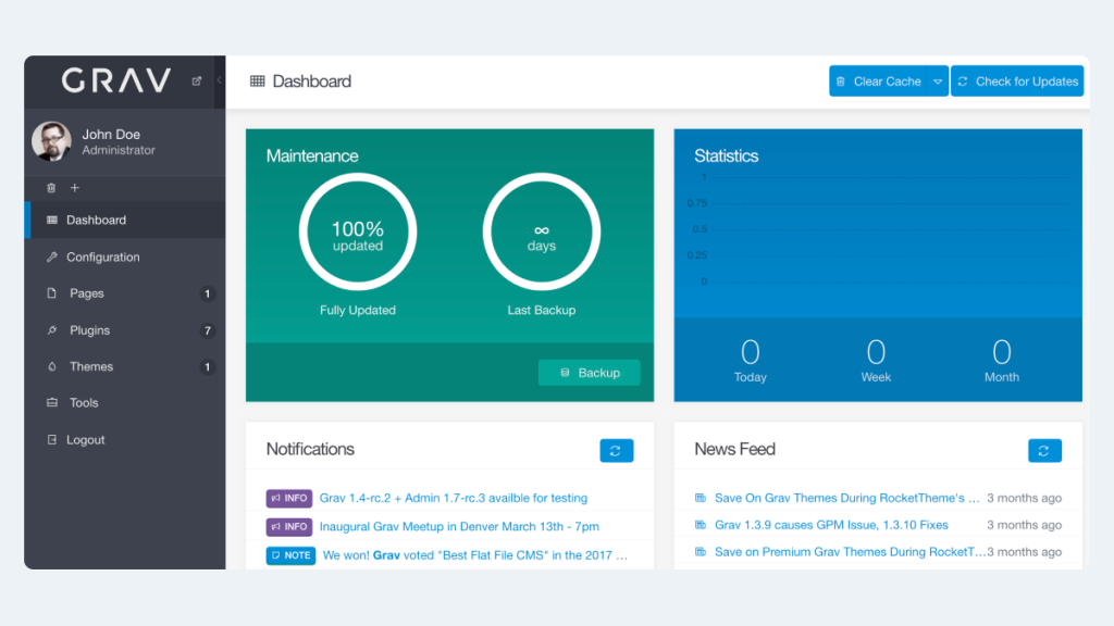 grav dashboard
