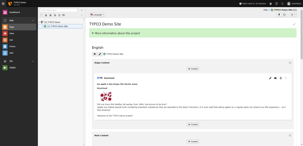typo3 dashboard