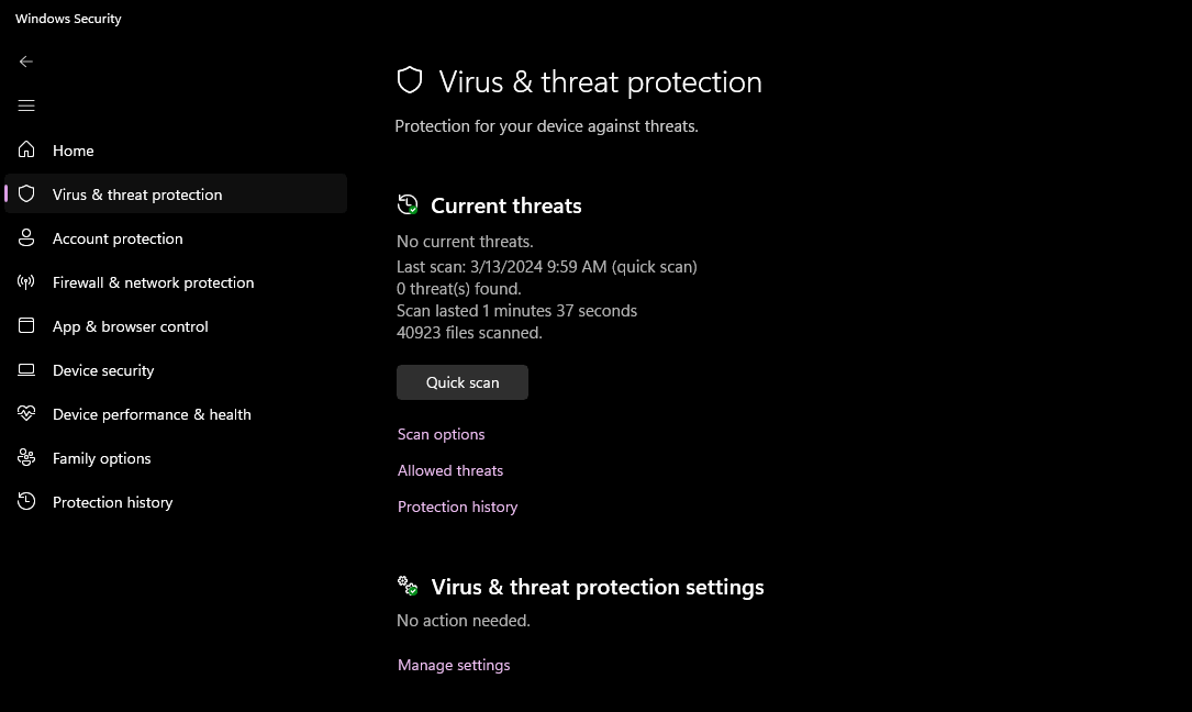 Windows Security panel