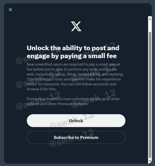 A user with the handle @swak_12 then published a screenshot of what the payment requirement interface looks like: